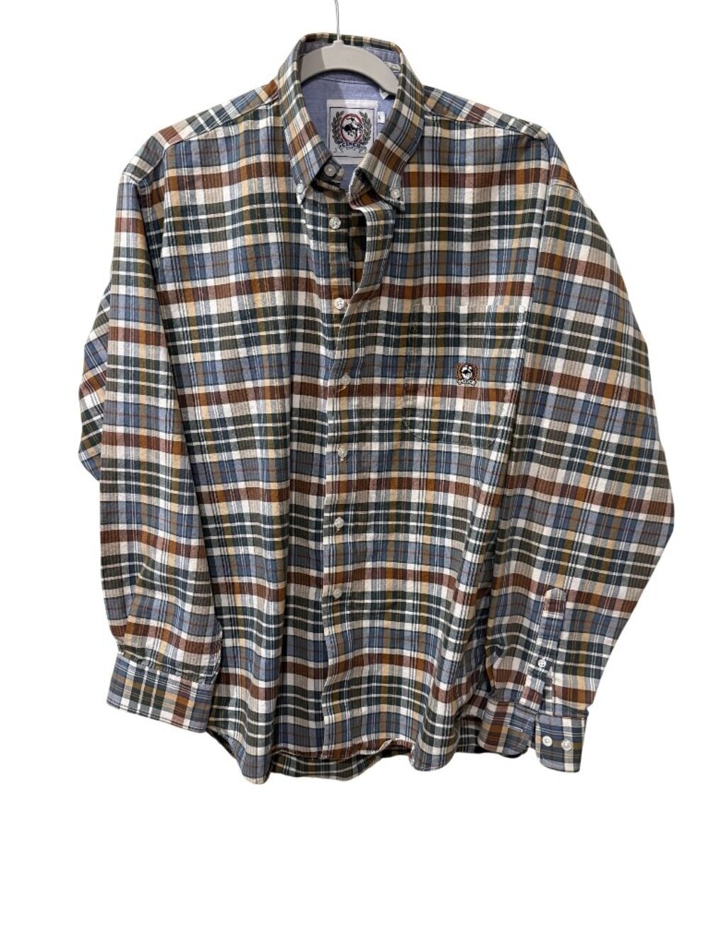 Cinch Mens Plaid Long Sleeve Button-Down Shirt Size L Multicolor Cotton Blend